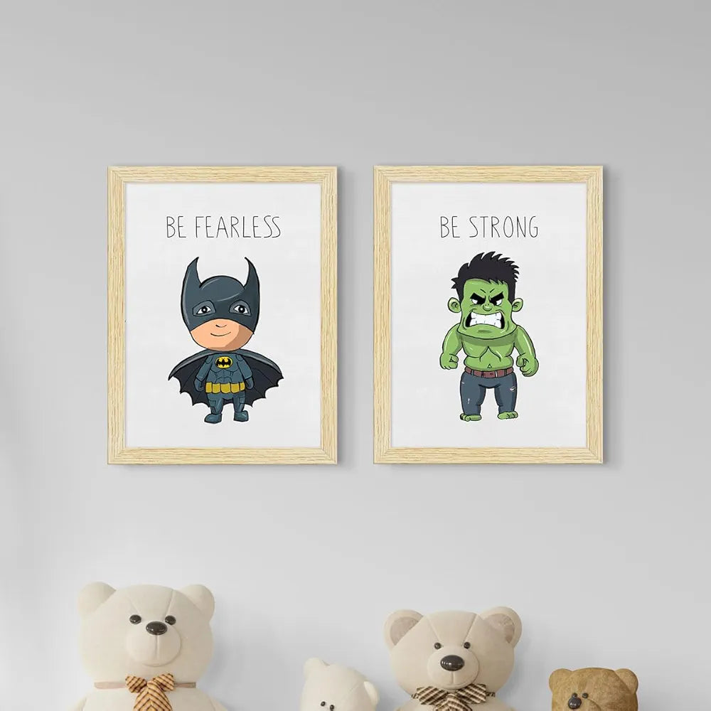 ArtX Wall Paintings For Kids Room, Superheroes Kids Room Wall Frame, Superheros, 10x13 inch each, Multicolor, Synthetic Wood, Set Of 4