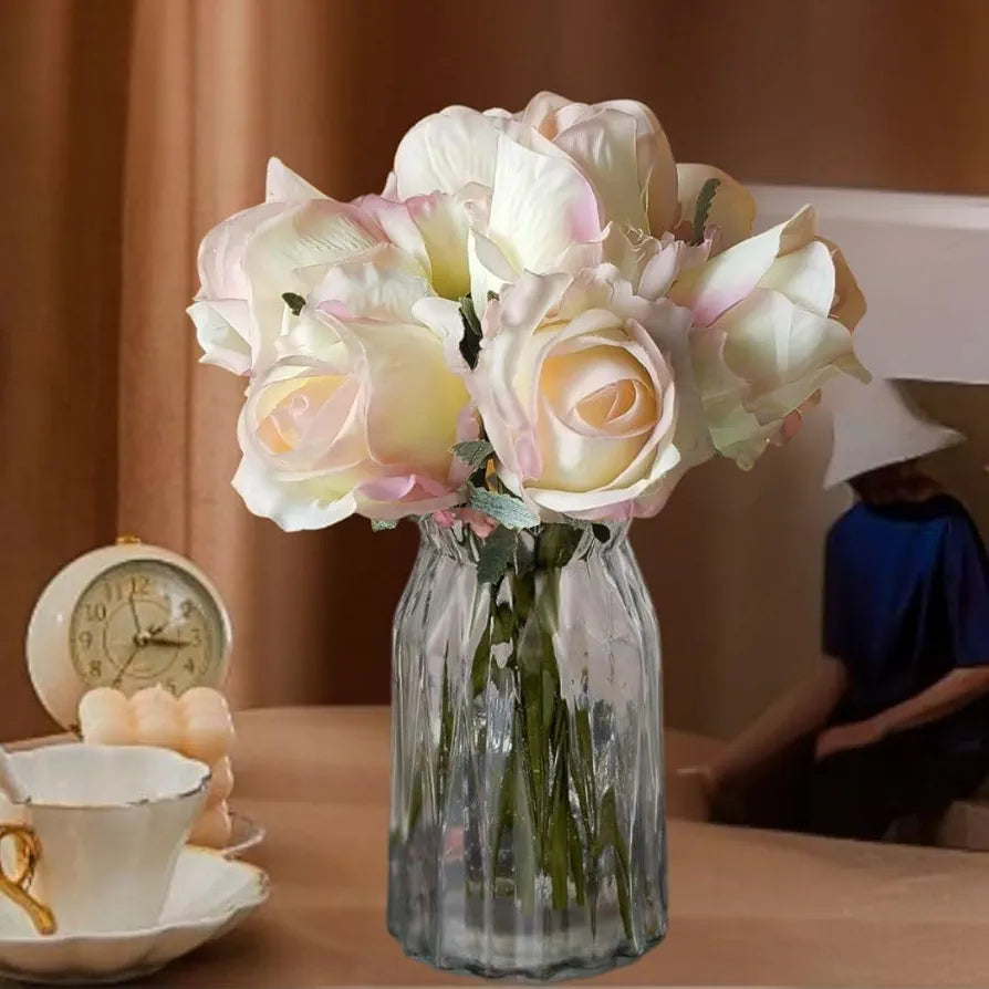 SATYAM KRAFT 1 Bunch Artificial Rose Flower  for Home Decor, Office, Bedroom, Balcony, Living Room, Table Decoration Items   Fabric