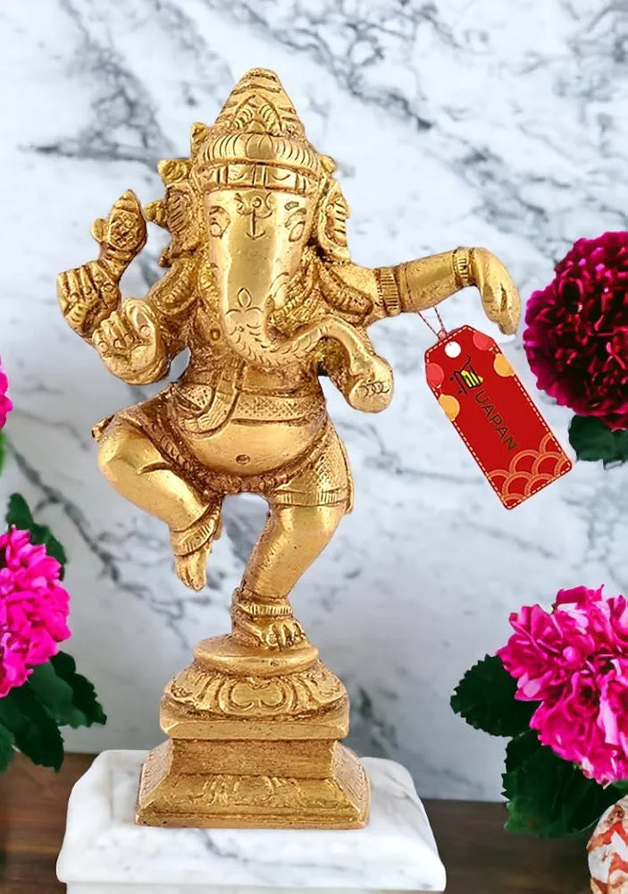 UAPAN Brass Dancing Ganesha Idol, Pooja Pooja Temple Daily Worship 100% Brass Material I Ganesh Brass Idol 