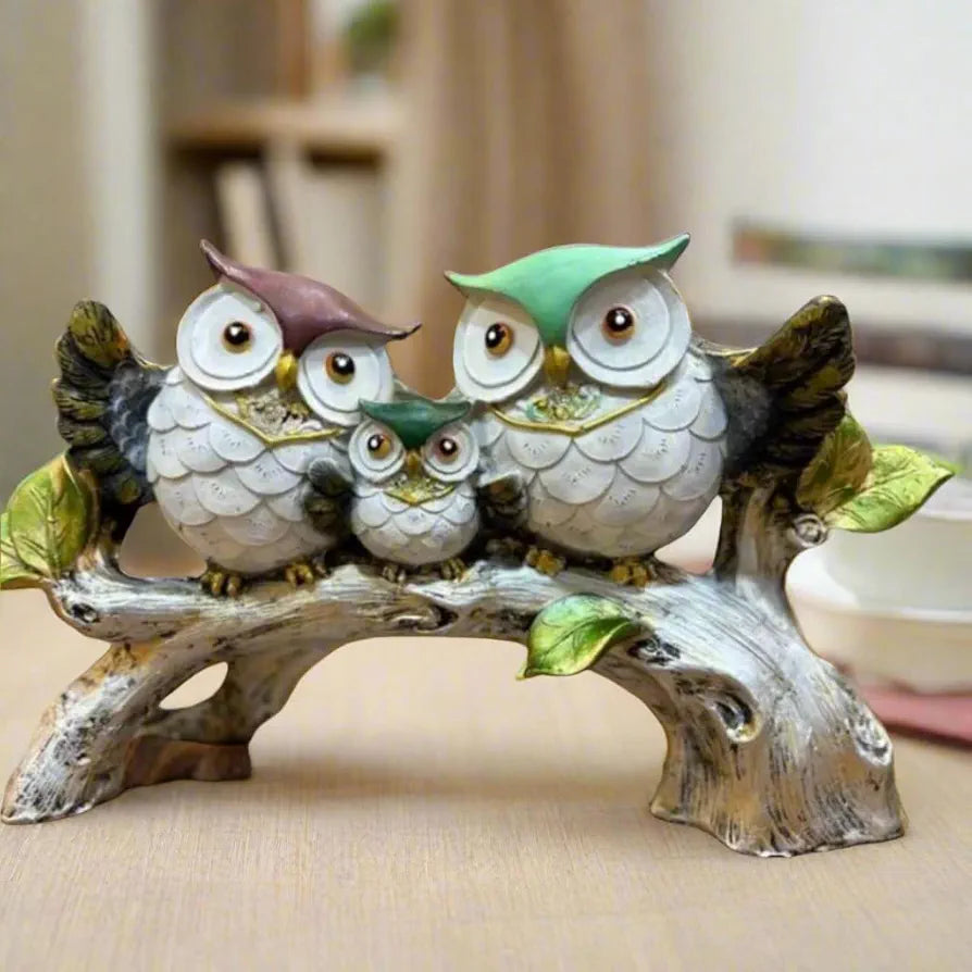 ALILA Elegant Owl Family Set Birds Tree Statue Showpiece for Good Luck Home & Living Room Decor Family Bonding Sculpture Unique Gift for Parents, Anniversary & Housewarming, 6 inches