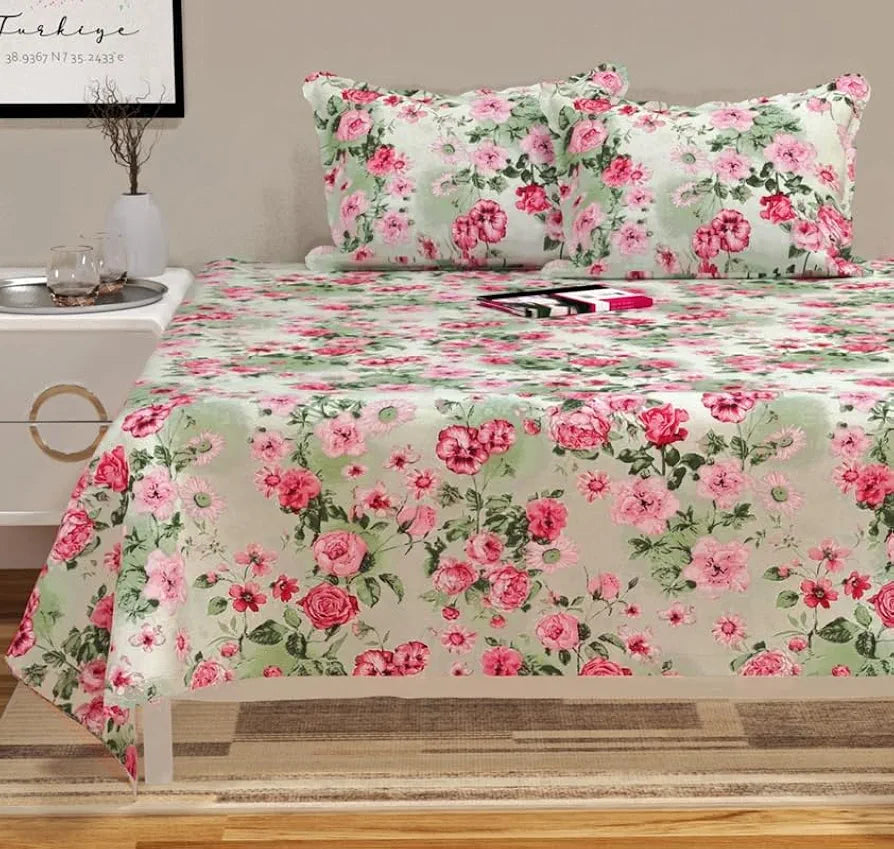 HOMEKART Floral Printed Cotton Feel Double Bedsheet with 2 Pillow Covers |200 Tc Soft, Breathable & Wrinkle-Free| Premium Printed Bedsheet for Home Bedroom 