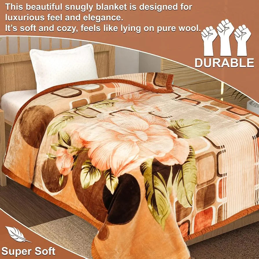 Super Soft Cloudy Printed Single Bed Blanket for Heavy Winter, Single Ply Mink Blanket King Size with 152 x 220 Cm -2.5 Kg | TC - 400