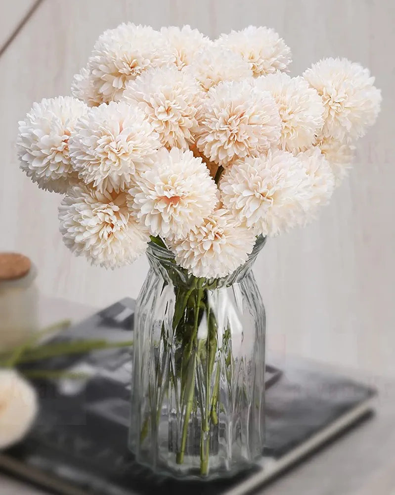 SATYAM KRAFT 5 Pcs Artificial Chrysanthemum Hydrangea Ball Flower Sticks for Home, Office, Bedroom, Balcony, Living Room, Wedding & Craft Decoration  