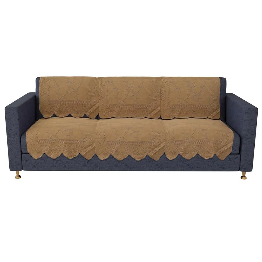 Kuber Industries Sofa Cover | Net Sofa Slipcover Set | Sofa Cover for Living Room | Sofa Slip Cover for Hall | 5-Seater Sofa Cover for Home Decor | Self Ginger Sofa Cover Set | Golden