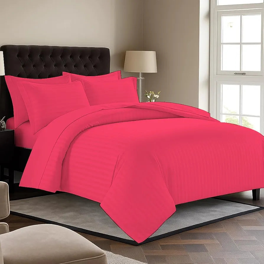 Trance Home Linen Zippered 100% Cotton 200TC Satin Stripe King Size Duvet Cover Quilt Cover Blanket Cover Razai Comforter Cover with 2 Pillow Covers 