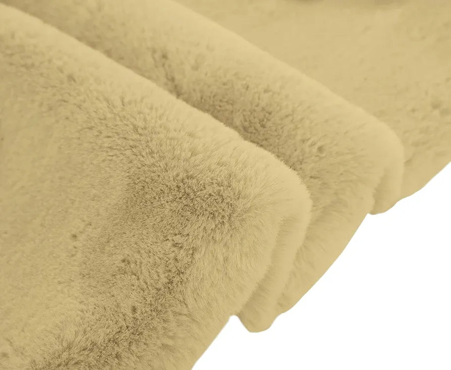LUXE HOME INTERNATIONAL Ruffle Floor Rug Rabbit Fur 1000 GSM Living Room Foot Mats Anti Skid Water Absorbent Easy Machine Washable Rectangular Rug for Bedroom|Floor|3 X 5 Ft|Gold|Pack of 1