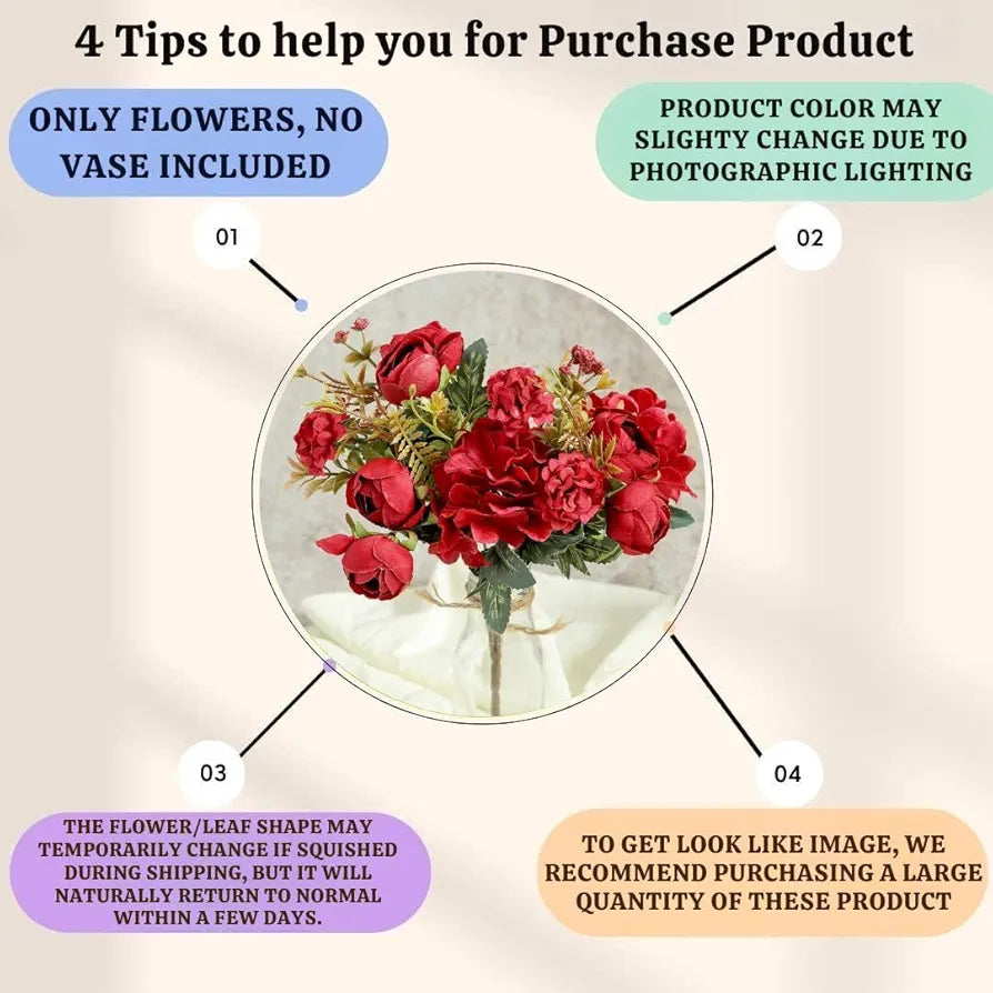 SATYAM KRAFT 1 Pcs Artificial Head Rose Peony Fake Flowers Sticks Bunch for Home Decor, Room, Festival Decorations, Living Room, Diwali Decor  