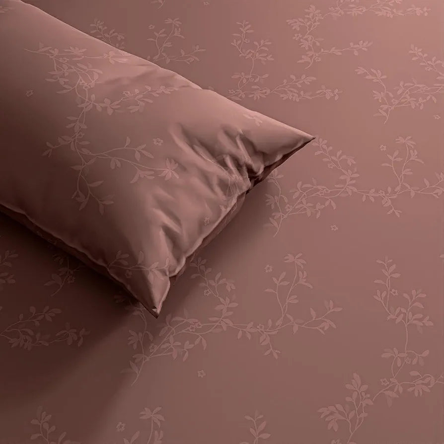 Trance Home Linen 100% Egyptian Cotton 300TC Long Staple Queen Size Jacquard Weave Fitted Bedsheet with 2 Pillow Covers - 