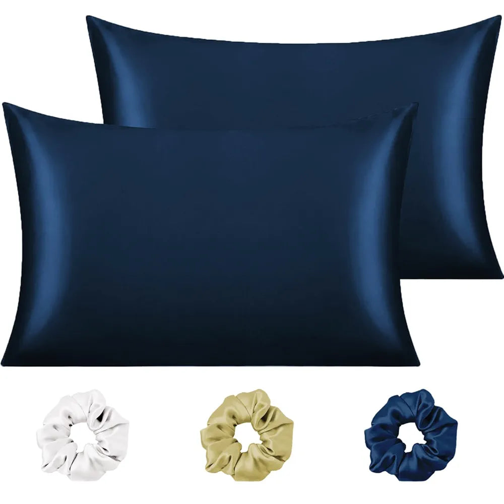 Cloth Fusion Satin Pillow Cover Set of 2 for Hair and Skin Care, Perfect Pillow case with 3 Satin Soft Scrunchies for Women 
