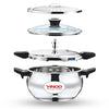 Vinod Magic Stainless Steel Smart 3 in 1 Pressure Cooker 3.5 Litre | 5mm Thick Base | All in One Cooker with Strainer & Glass Lid