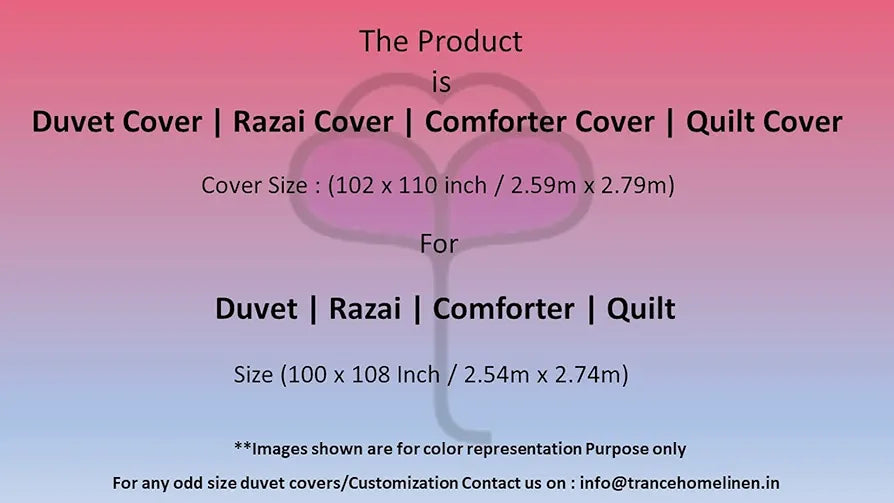 Trance Home Linen Zippered 100% Cotton 400 TC Plain King Size Duvet Cover Quilt Cover Blanket Cover Razai Comforter Cover with 2 Pillow Covers 