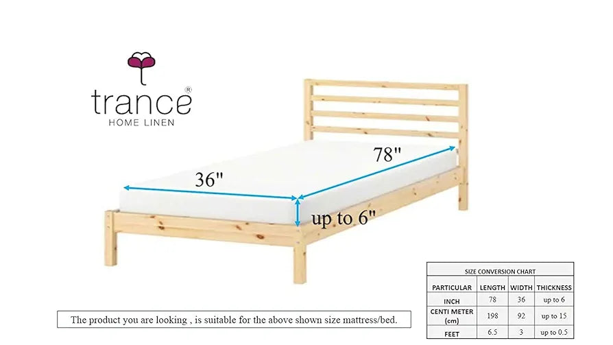 Trance Home Linen Premium 300 TC Pure 100% Cotton Single Size Fitted Bedsheet with 1 Pillow Cover 
