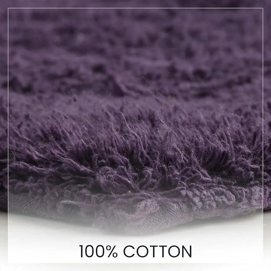 SASHAA WORLD Solid Anti-Skid Cotton Bathmat and Contour Set for Bathroom, Ultra Soft & Absorbent, Tufted Weave, Anti-Slip Latex Backing, Includes Contour & Rectangle Mat, 50X80cm, Purple Pack of 2