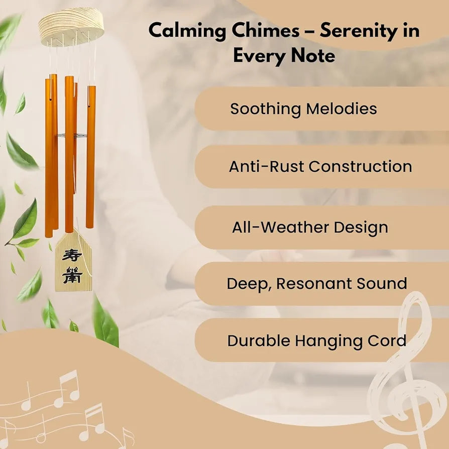 Plus Value 5 Pipe Wind Chimes for Balcony Home Positive Energy Decor Garden Outdoor Feng Shui Metal Hanging Bells Big Size 
