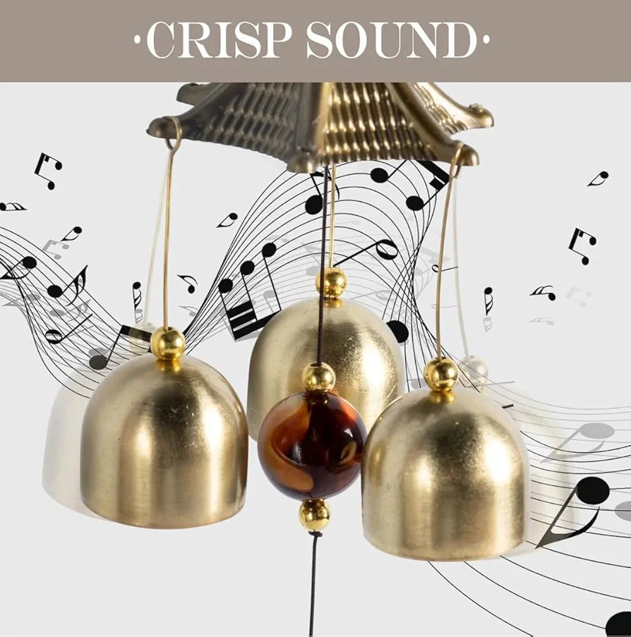 WS Wind Chime for Home Positive Vibes | 3 Brass Bells Hanging Wind Chime | Random Logo Will be Sent | Home Decor Items, Golden