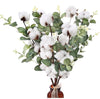 Artificial Fake Plant Flowers Pack of 3 Artificial Cotton Stems