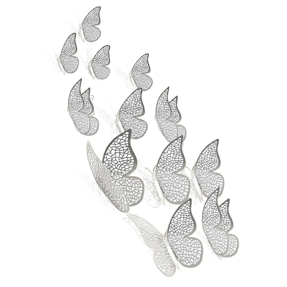 Xtore 12pcs 3D Home Decor Silver Butterfly Beautiful Decor 