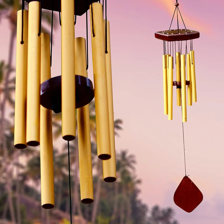 Lilone 7 Pipe Gold Wind Chimes for Home Positive Energy | Windchimes for Balcony Bedroom with Sweet Sound | 60 cm Long