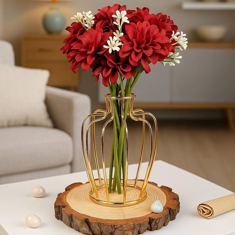 SATYAM KRAFT 1 Pcs Artificial Dahlia Flower Bunch – 7-Stem Faux Bouquet for Home, Office, Wedding & Party Decoration – Realistic Fabric Flower Arrangement  