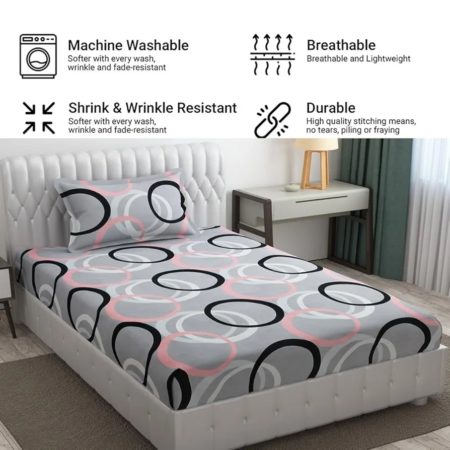 FRESH FROM LOOM Wrinkle Free Hypo-Allergenic Microfiber Single Bedsheet for Single Bed | Floral Design Bed Spread with 1 Pillow Covers , 144 TC