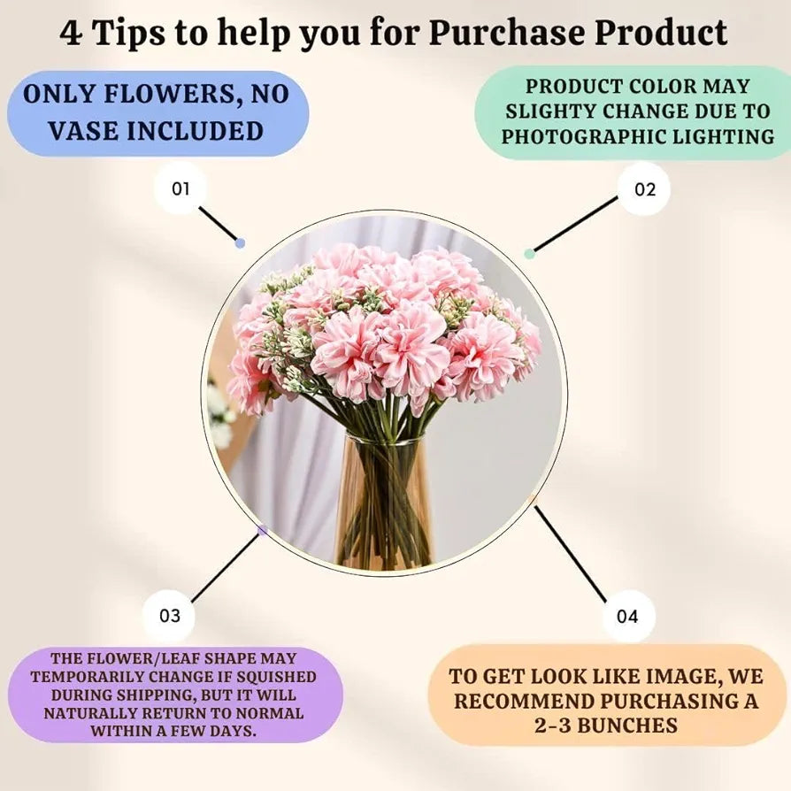 SATYAM KRAFT 1 Pcs Artificial Dahlia Flower Bunch – 7-Stem Faux Bouquet for Home, Office, Wedding & Party Decoration – Realistic Fabric Flower Arrangement  