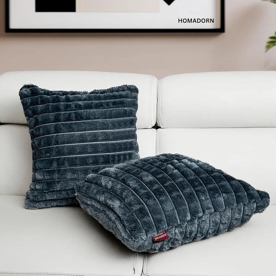 HOMADORN Luxury Plush Fur Reversible Cushion Cover Ultra Soft & Cozy 