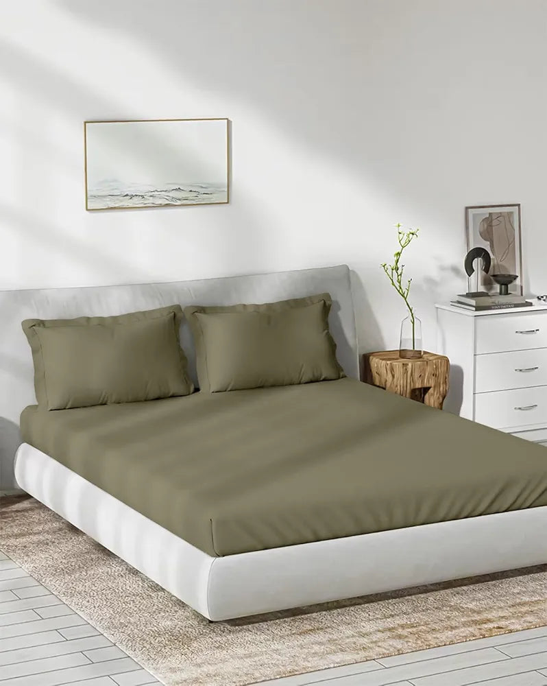 Trance Home Linen 300 TC Bamboo Fitted Queen Size Bedsheet | Soft, Breathable & Eco-Friendly Bedsheet with 2 Pillow Cover - 