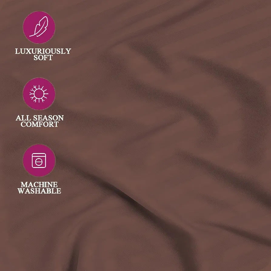 Trance Home Linen 100% Cotton 78x60 inch Queen Fitted 200TC Satin Stripe Elastic Fitted Bedsheet | Daily Use Double Bed Fitted Bedspread with 2 Pillow Covers 