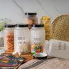 Femora Kitchen Storage Jars Frosted Glass Jar With Steel Lid Air Tight Jar | 1500 Ml | Pack of 6 | Black Lid
