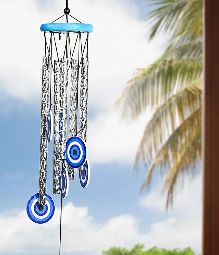 ZAICUS 27-Inch Turkish Evil Eye Wind Chimes – Metal Hanging Décor for Home, Balcony, Living Room & Entrance – Positive Energy & Housewarming Gift for Women 
