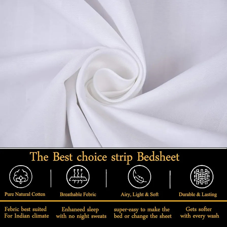 FRESH FROM LOOM 300 TC Microfiber Wrinkle Resistant|Soft Skin Safe|Breathable Queen Size Flat Striped Bedsheets|All Season Soft Fabric|Double Bedsheet Set with 2 Pillow Covers 