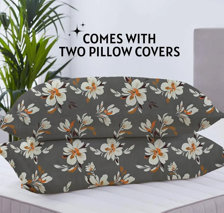 HOMEKART Floral Printed Cotton Feel Double Bedsheet with 2 Pillow Covers |200 Tc Soft, Breathable & Wrinkle-Free| Premium Printed Bedsheet for Home Bedroom 