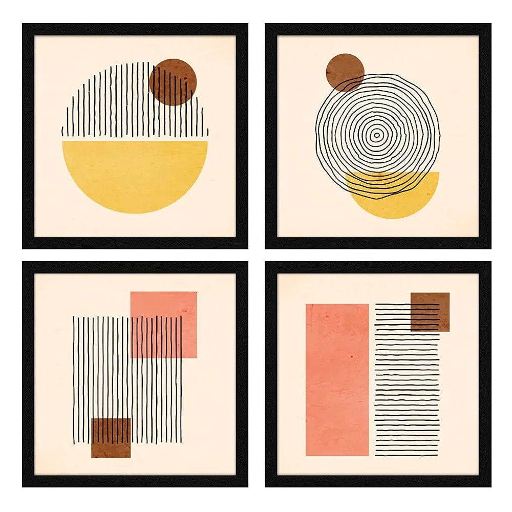 ArtX Paper Abstract Wall Art Painting, Framed Paintings For Home Office Decor 20 X 20 inches , 10.0 X 10.0 each, Multicolor Posters With Frame, Set of 4