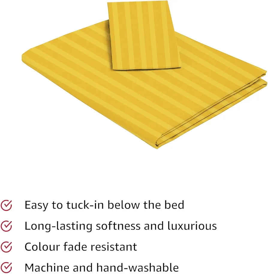 220 Glace Cotton 1 Single Bedsheet with 1 Pillow Cover  Yellow