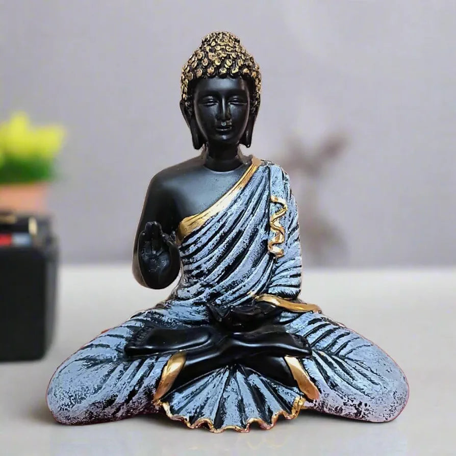 ALILA Meditating Grey Color Buddha Idol Statue Showpiece for Home Garden Living Room Decor Decoration Gift Gifting Items, 8 inches / 20cm
