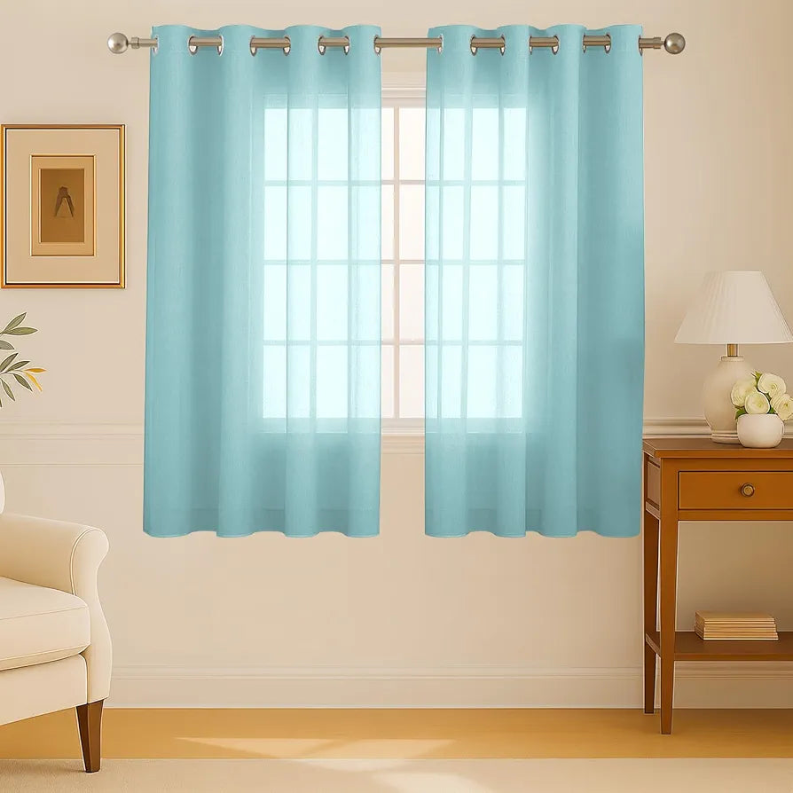 Cloth Fusion Cotton Feel Sheer Window Curtains 5 Feet Long Set of 2, Semi-Transparent Curtain for Window with Grommet Design for Home Decor 
