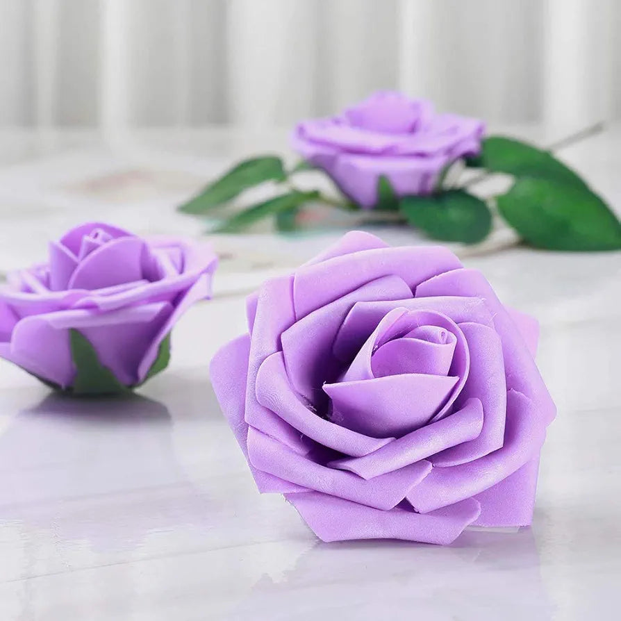 Higfra Artificial Flowers Purple Fake Roses Real Looking Foam Roses with Stem for DIY Wedding Bouquets Centerpieces Bridal Shower Party Home Decorations – Purple