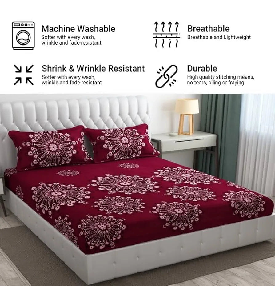 FRESH FROM LOOM Floral King Size Microfiber Bedsheet Set - Printed, Hypoallergenic, Wrinkle Free with 2 Pillow Covers , 144 TC