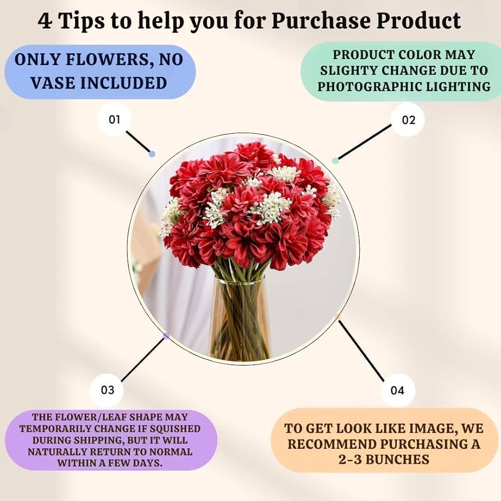 SATYAM KRAFT 1 Pcs Artificial Dahlia Flower Bunch – 7-Stem Faux Bouquet for Home, Office, Wedding & Party Decoration – Realistic Fabric Flower Arrangement  