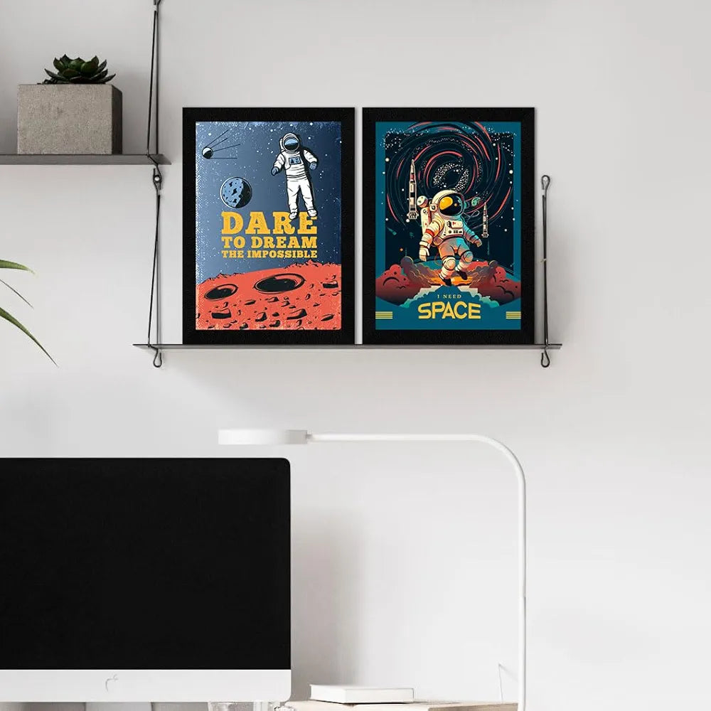 ArtX Paper Space Motivational Quotes Wall Frames, Inspiring Quotes For Home, Office and Study Room Decor, Multicolor Framed Posters, A4, Set of 2
