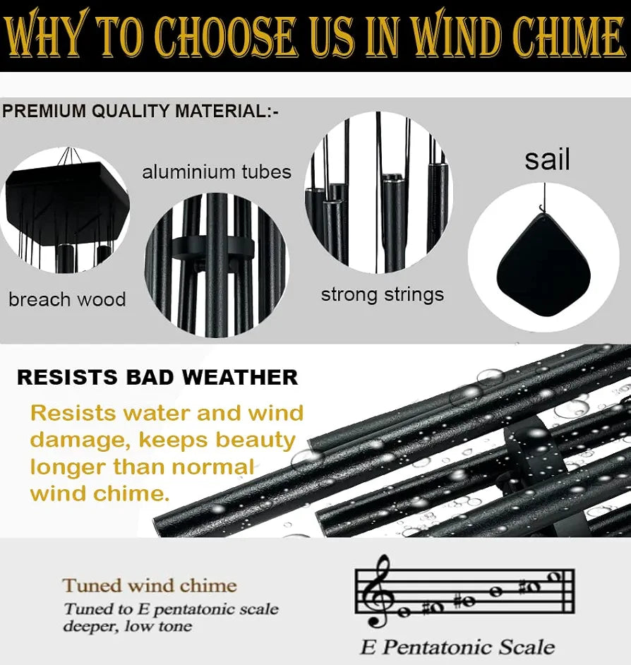 Digant Handcrafted Black 7 Metal Pipes Wind Chime Home Balcony & Office Positive Energy Aluminum Meditation and Best Gift for Birthday Anniversary Home VASTU and Return Gift Black