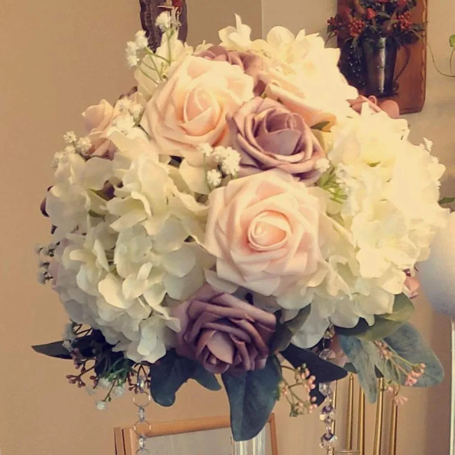 Higfra Artificial Flowers Blush Fake Roses Real Looking Foam Roses with Stem for DIY Wedding Bouquets Centerpieces Bridal Shower Party Home Decorations – Blush