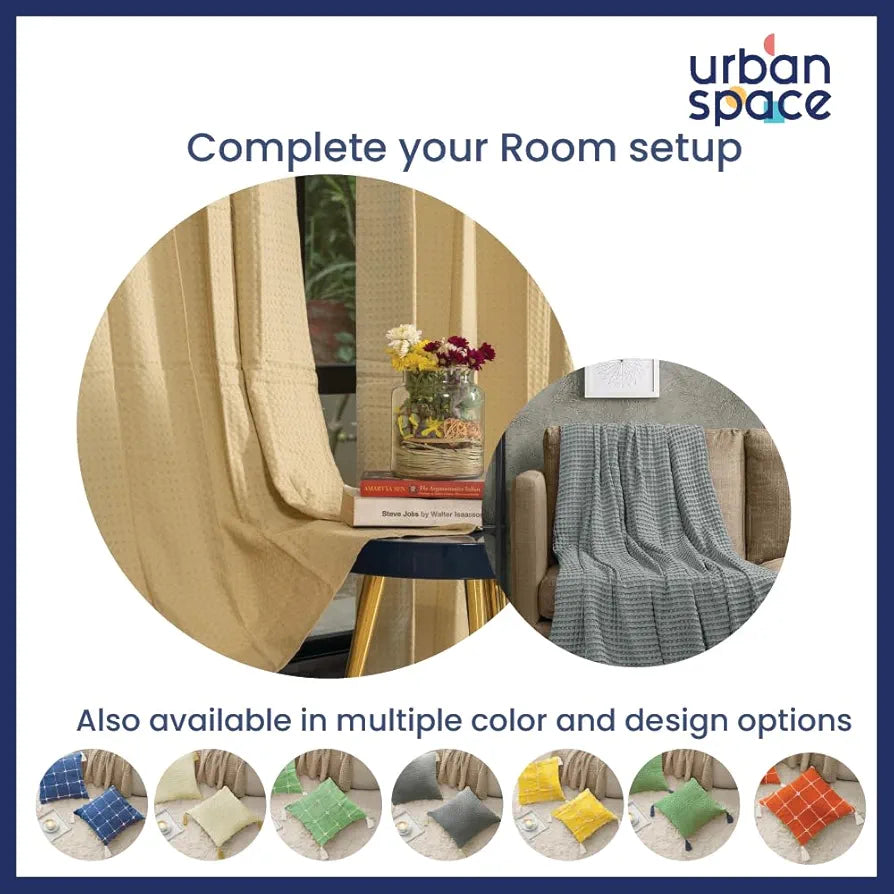Urban Space Waffle Cotton Cushion Cover Set of 2, 16 inch x 16 inch Cushion Covers for Sofa, Bedroom, Living Room 