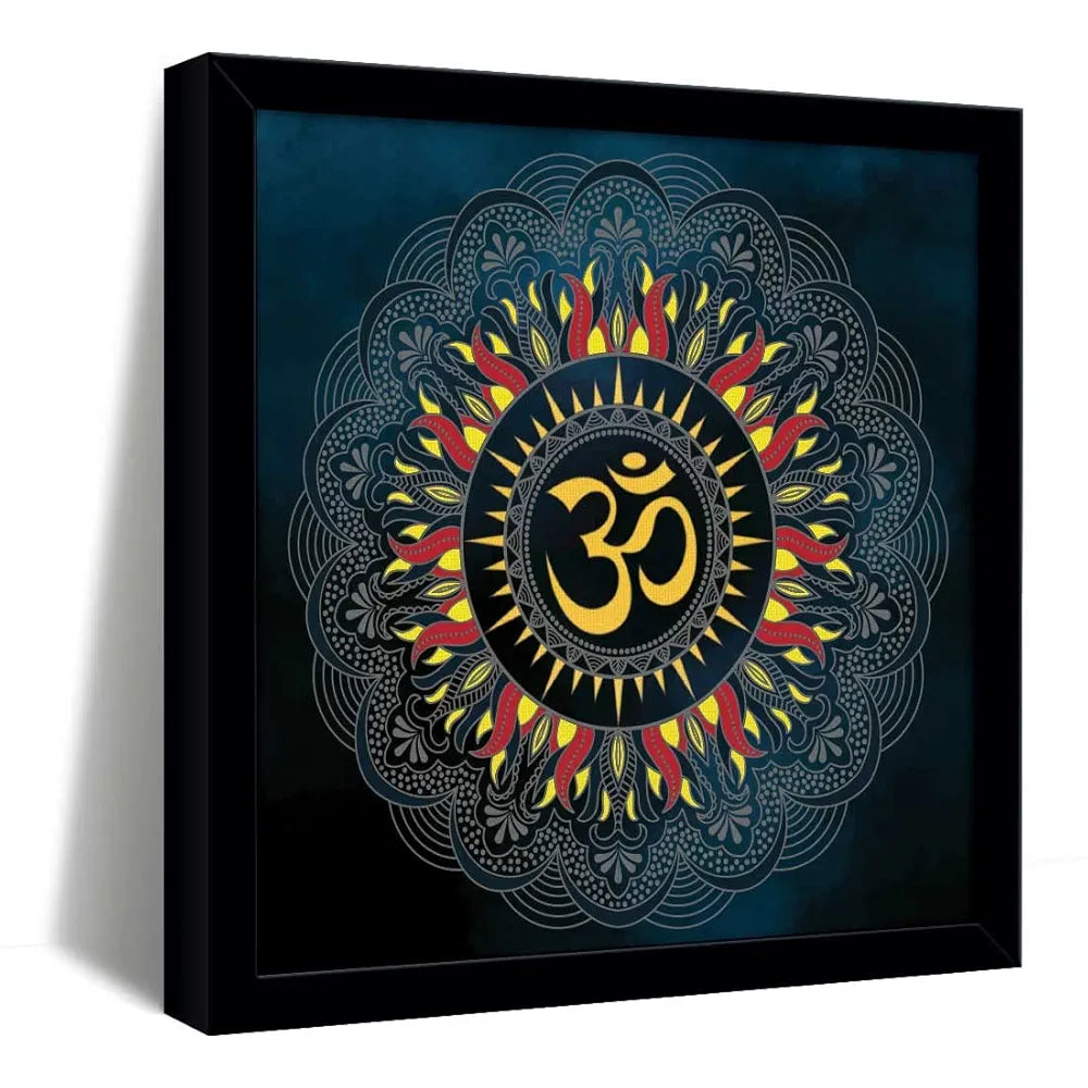 ArtX Om Blue Big Canvas Painting For Living Room With Frame, Multicolour, Square, 24.0 x 24.0 inch, 2x2 Feet, Set Of 1