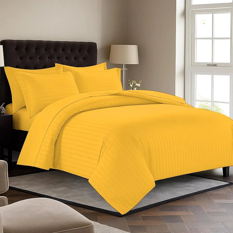 Trance Home Linen Zippered 100% Cotton 200TC Satin Stripe King Size Duvet Cover Quilt Cover Blanket Cover Razai Comforter Cover with 2 Pillow Covers 