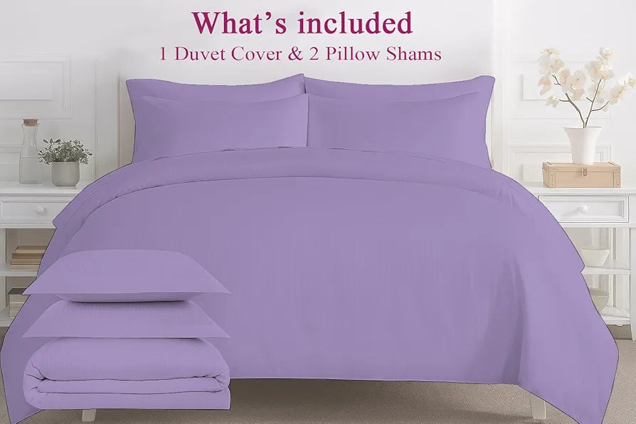 Trance Home Linen Zippered 100% Cotton 200TC Satin Stripe King Size Duvet Cover Quilt Cover Blanket Cover Razai Comforter Cover with 2 Pillow Covers 