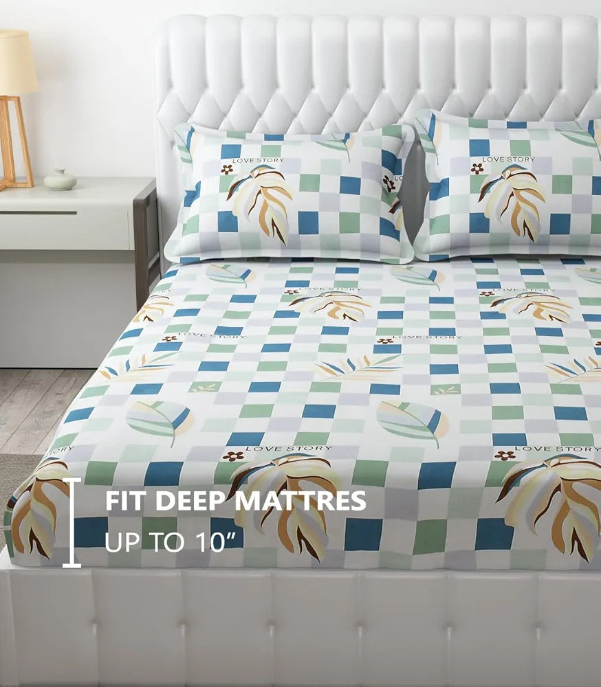 FRESH FROM LOOM Soft Microfiber Fitted Floral Bedsheet King Size Bed With Two Pillow Cover | Elastic Fitted Bed Sheets | Bed Covers For Mattresses Tuck In , 144 Tc