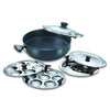 Prestige Hard Anodised Multi Kadhai 28 cm Black Induction Base Multi Idli Stand