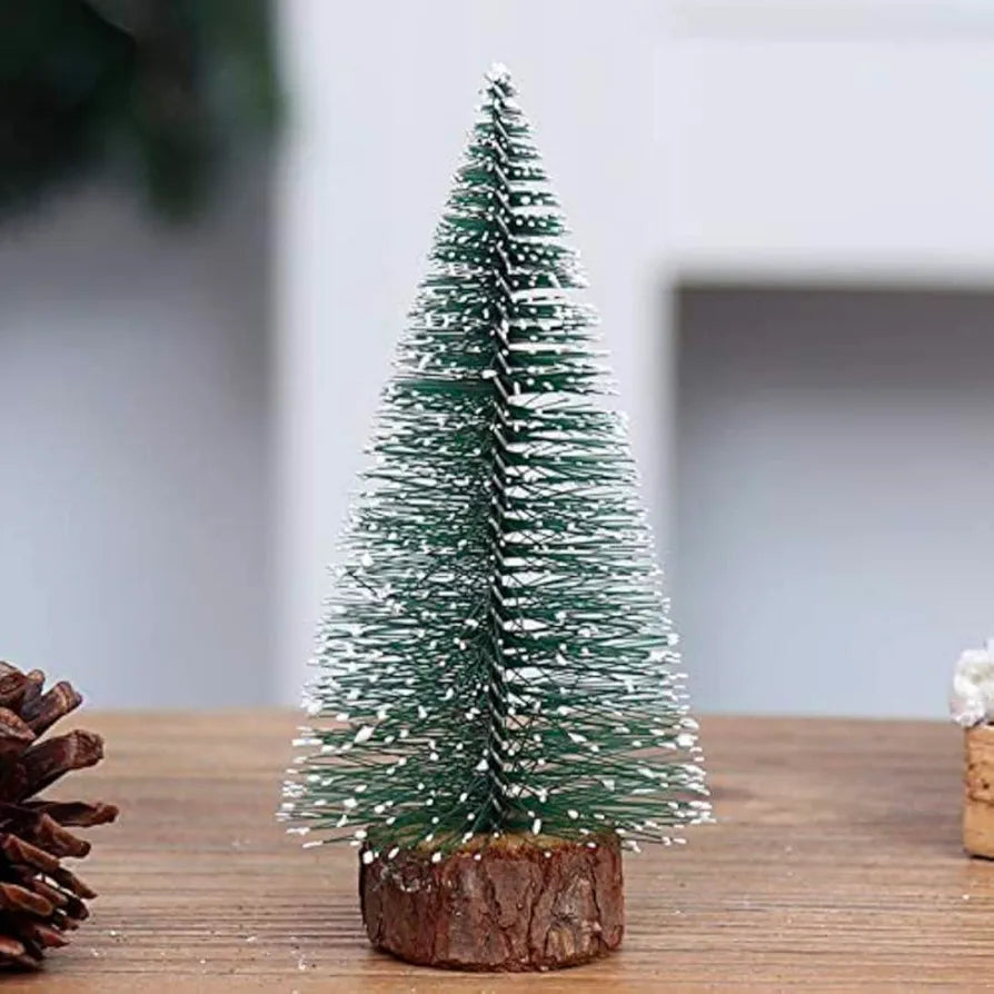 SATYAM KRAFT 1 Pcs Artificial Mini Christmas Tree Miniature Table Decor Pine Tree with Wooden Base - Christmas Xmas Tree for Home Office Living Room Decor, Anniversary Decoration 