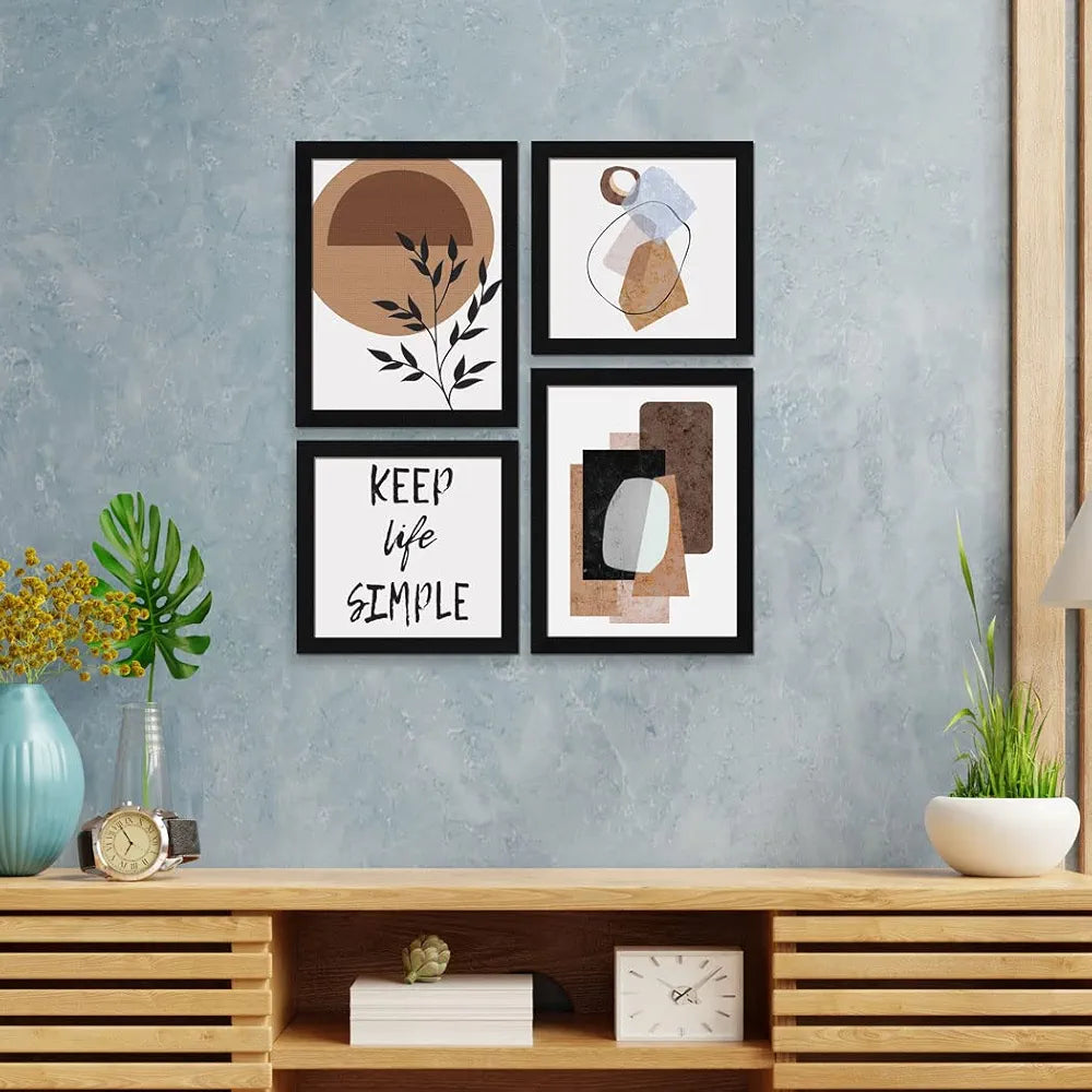 ArtX Paper Contemporary Big Wall Art Frame Painting, Abstract, Multicolor, 2 sets of 10 X 10 inches & 2 sets of 13 x 10 inches, 23 X 20 inches Combined, Set of 4